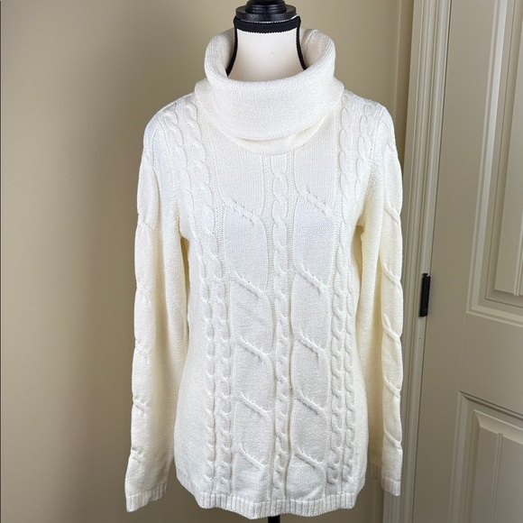 Denver Hayes Luxe Supersoft Cream Cable Knit Turtleneck Sweater M - Picture 1 of 11